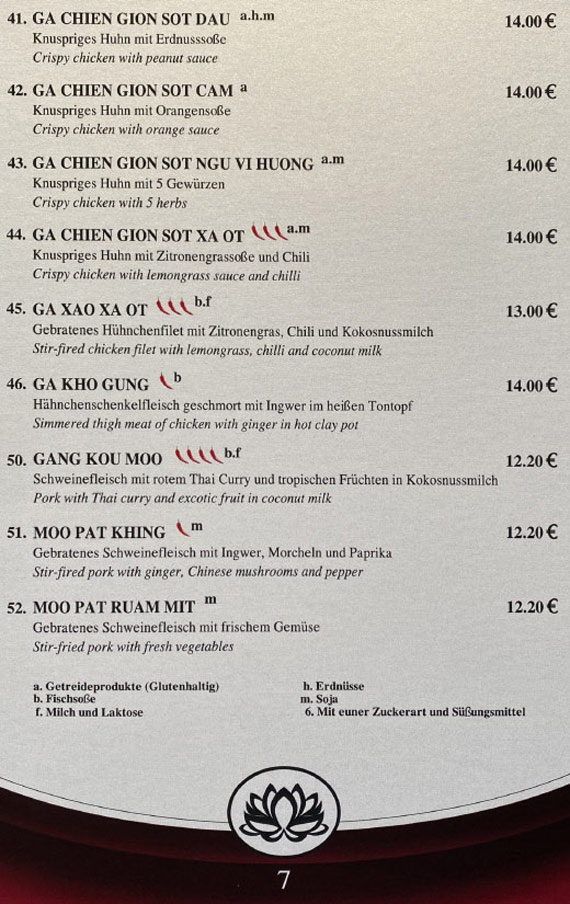 Mai Tai Speisekarte