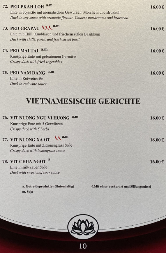 Mai Tai Speisekarte