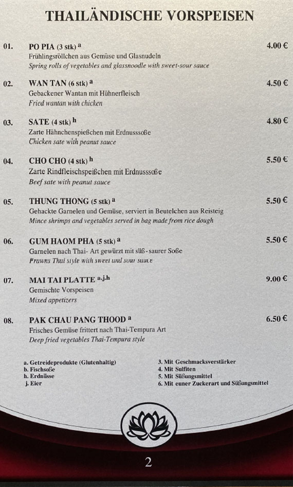 Mai Tai Speisekarte