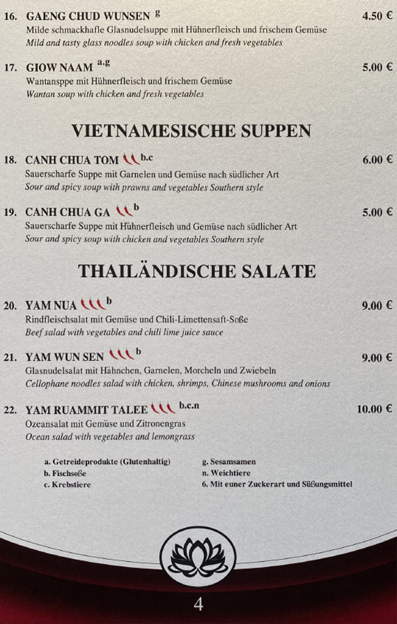 Mai Tai Speisekarte