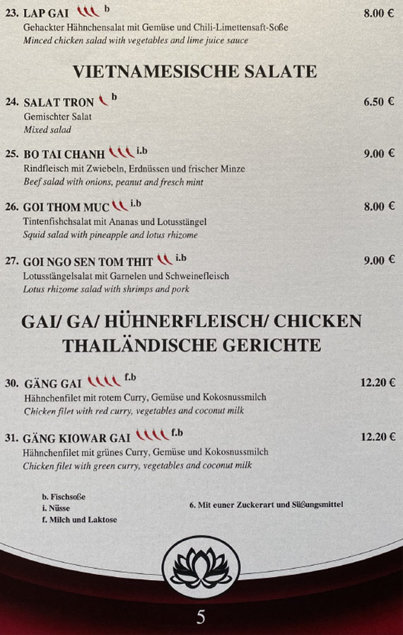 Mai Tai Speisekarte