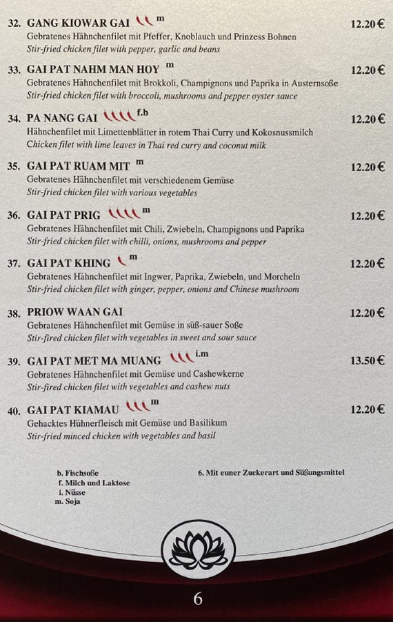 Mai Tai Speisekarte