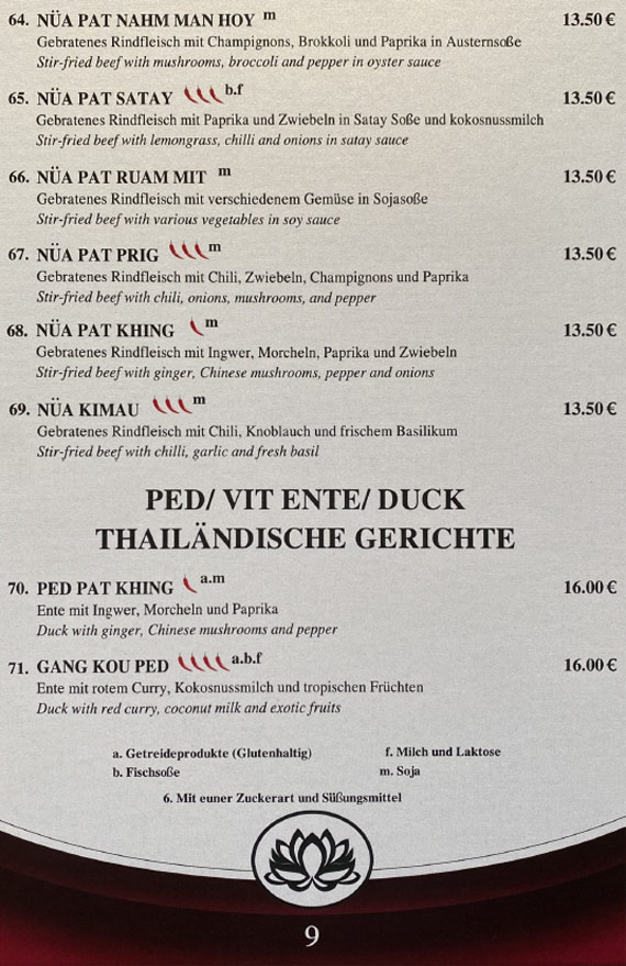 Mai Tai Speisekarte