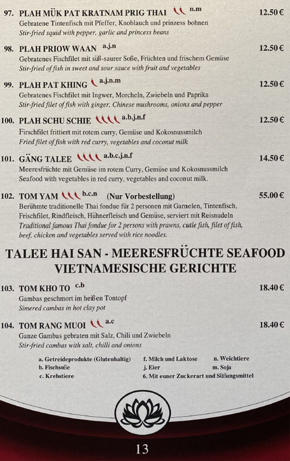 Mai Tai Speisekarte