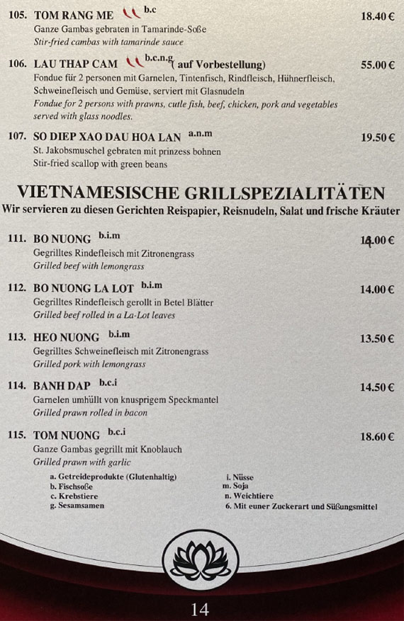Mai Tai Speisekarte