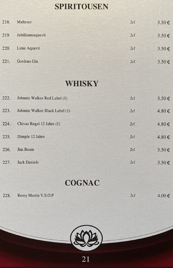 Mai Tai Speisekarte