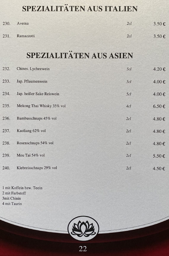 Mai Tai Speisekarte