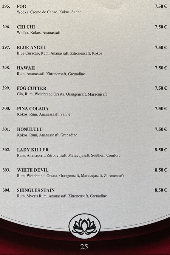 Mai Tai Speisekarte