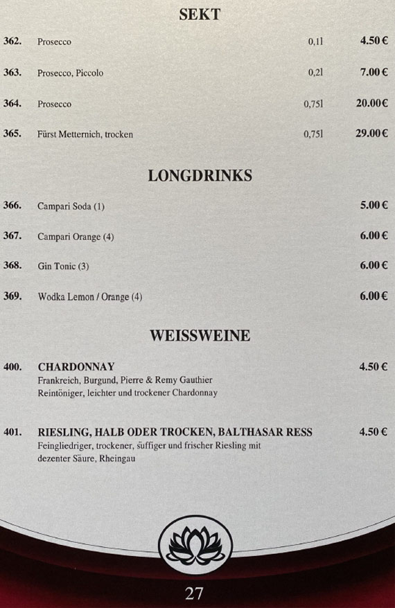 Mai Tai Speisekarte