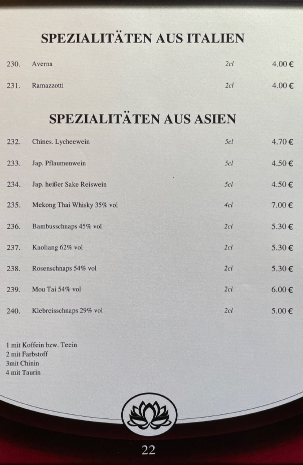 Mai Tai Speisekarte